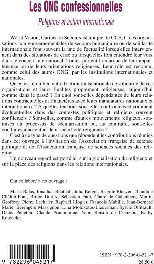 Quatrième de couverture de « LES ONG CONFESSIONNELLES - RELIGIONS ET ACTION INTERNATIONALE »