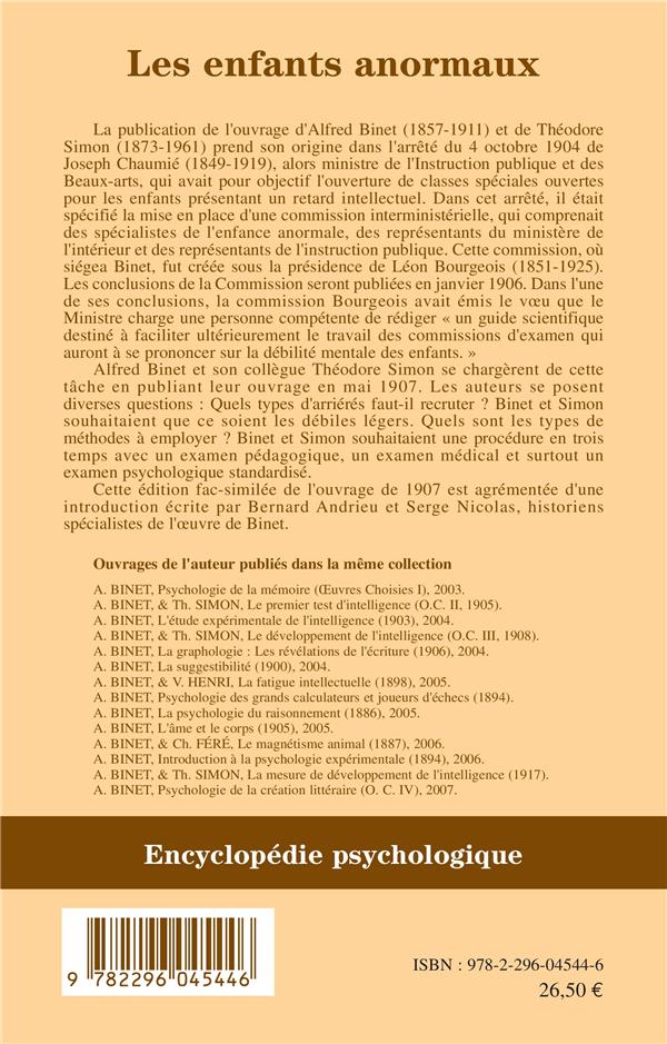 Quatrième de couverture de « LES ENFANTS ANORMAUX »