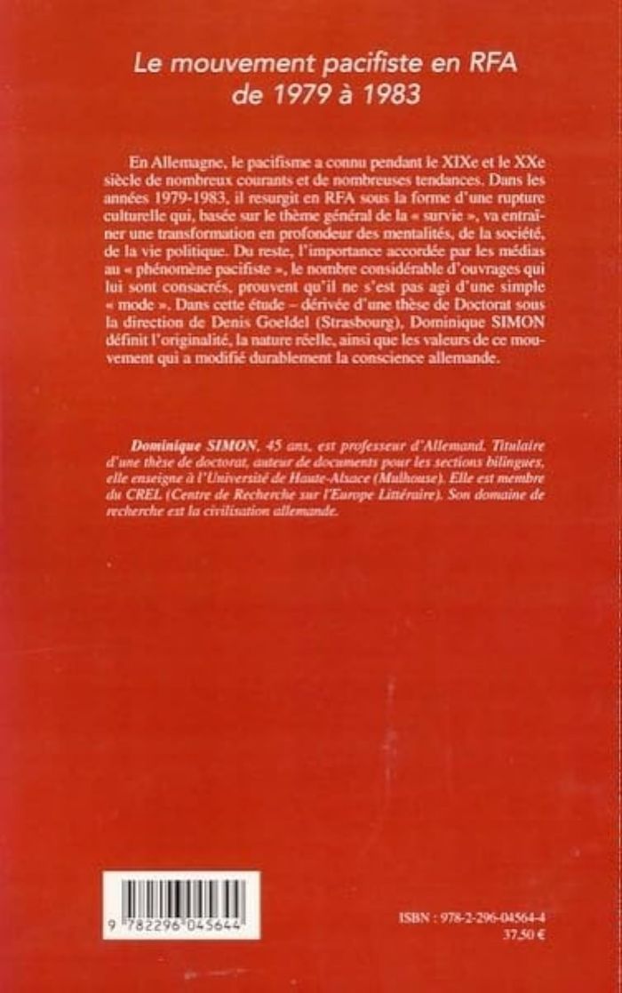 Couverture du livre « LE MOUVEMENT PACIFISTE EN RFA DE 1979 A 1983 » de Dominique Simon, librairie Les Contes Infusés à Corte
