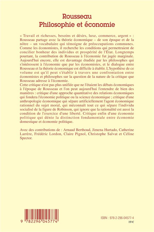 Quatrième de couverture de « ROUSSEAU - VOL53 - PHILOSOPHIE ET ECONOMIE »