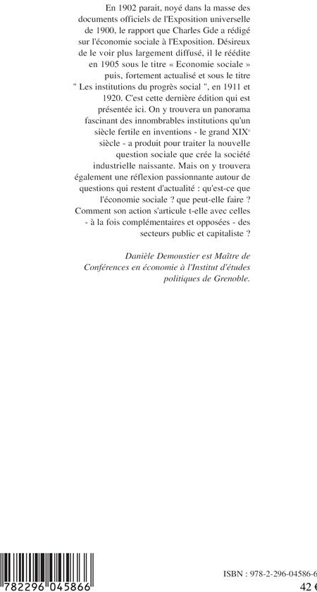 Quatrième de couverture de « LES INSTITUTIONS DU PROGRES SOCIAL - LES OEUVRES DE CHARLES GIDE (VOLUME VI) »