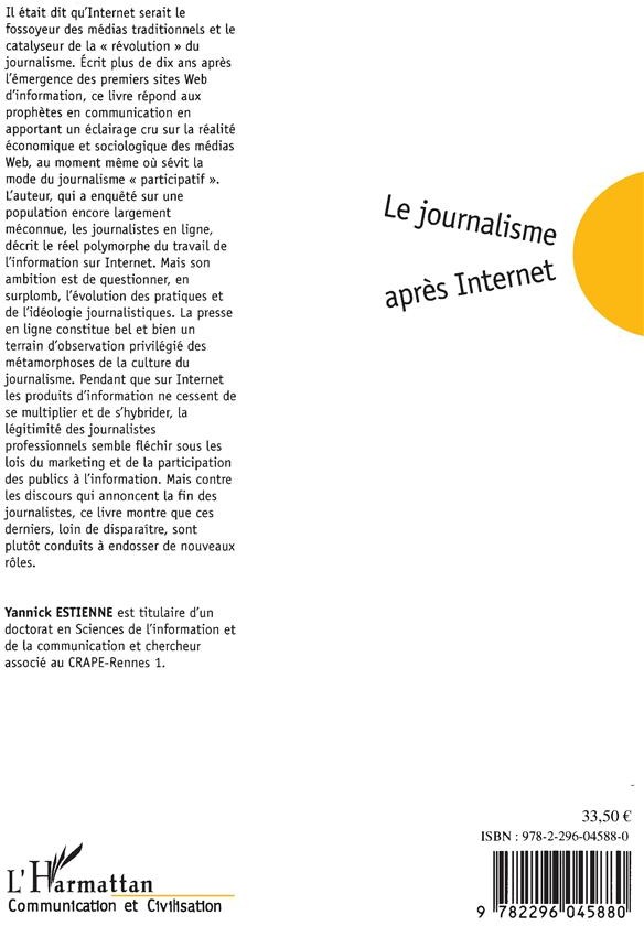 Quatrième de couverture de « LE JOURNALISME APRES INTERNET »