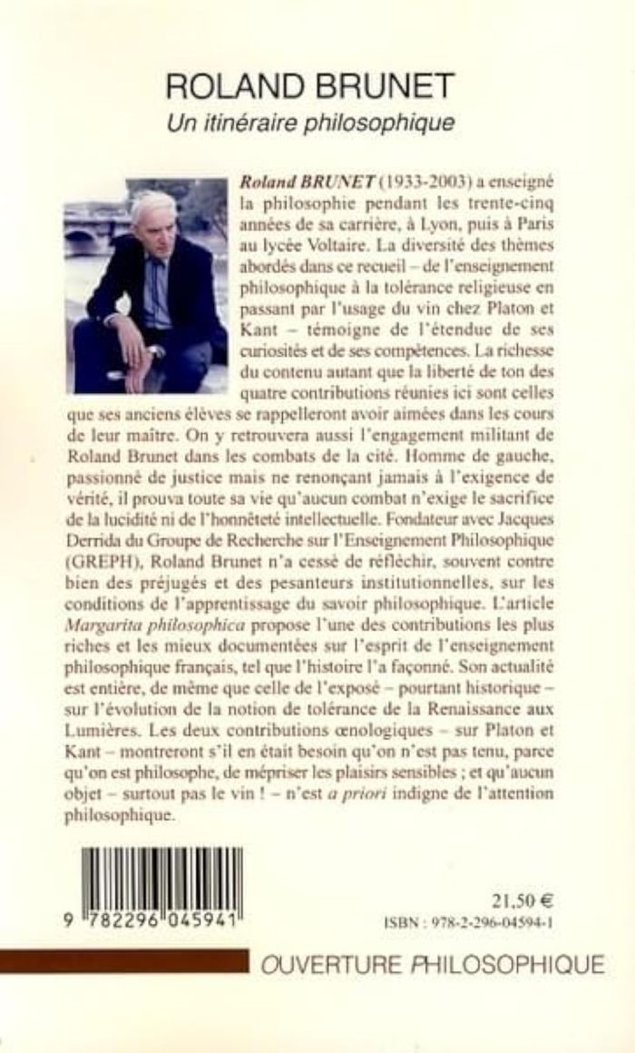 Couverture du livre « ROLAND BRUNET - UN ITINERAIRE PHILOSOPHIQUE » de Roland Brunet, librairie Les Contes Infusés à Corte
