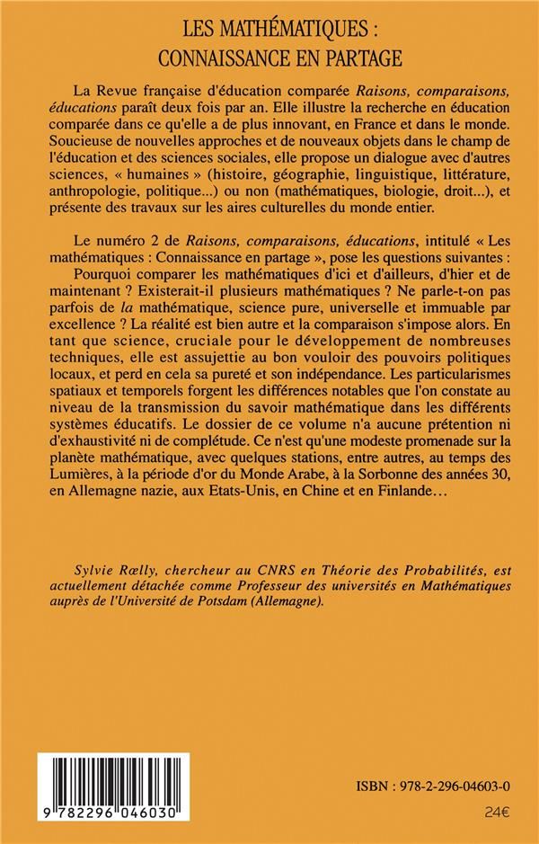 Quatrième de couverture de « LES MATHEMATIQUES : CONNAISSANCE EN PARTAGE - VOL02 »