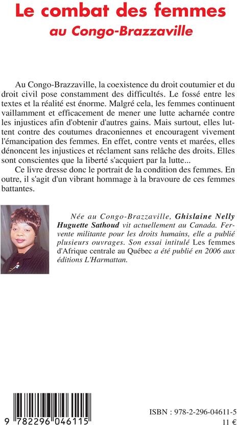 Quatrième de couverture de « LE COMBAT DES FEMMES AU CONGO-BRAZZAVILLE »