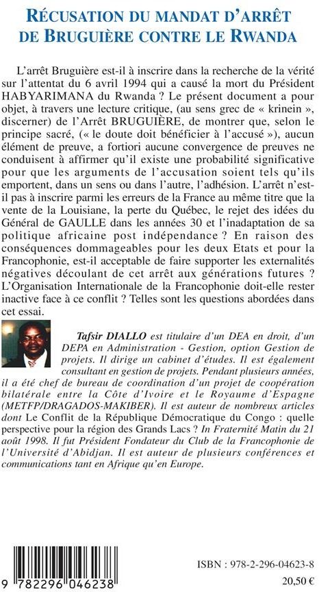 Quatrième de couverture de « RECUSATION DU MANDAT D'ARRET DE BRUGUIERE CONTRE LE RWANDA »