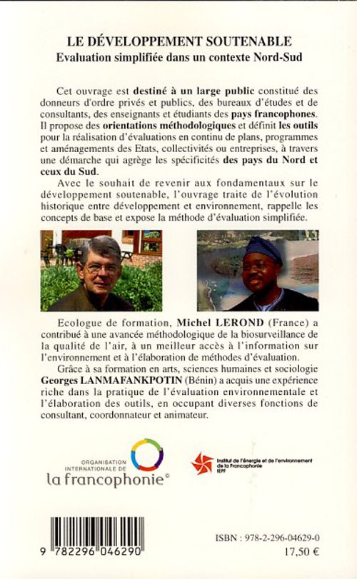 Quatrième de couverture de « LE DEVELOPPEMENT SOUTENABLE - EVALUATION SIMPLIFIEE DANS UN CONTEXTE NORD-SUD »