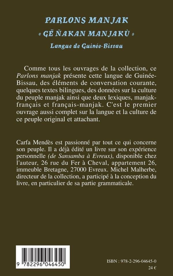 Quatrième de couverture de « PARLONS MANJAK - LANGUE DE GUINEE-BISSAU »