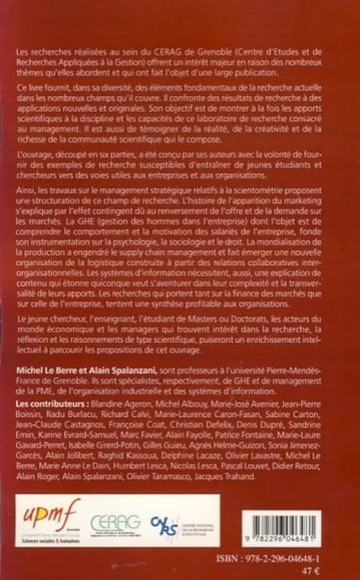 Couverture du livre « REGARDS SUR LA RECHERCHE EN GESTION - CONTRIBUTIONS GRENOBLOISES » de Xxx, librairie Les Contes Infusés à Corte