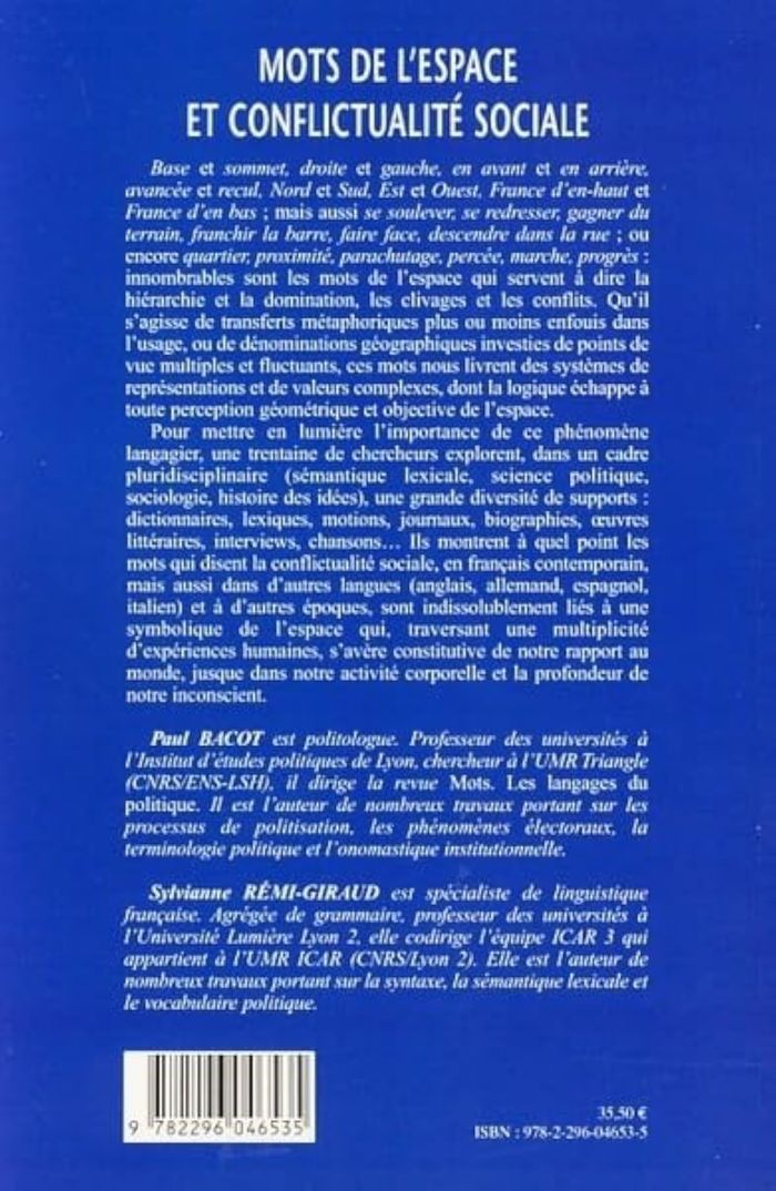 Couverture du livre « MOTS DE L'ESPACE ET CONFLICTUALITE SOCIALE » de Paul Bacot, librairie Les Contes Infusés à Corte