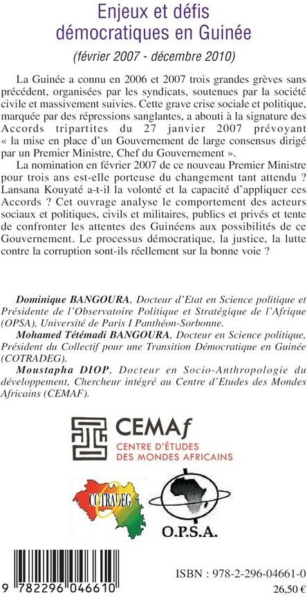 Quatrième de couverture de « ENJEUX ET DEFIS DEMOCRATIQUES EN GUINEE »