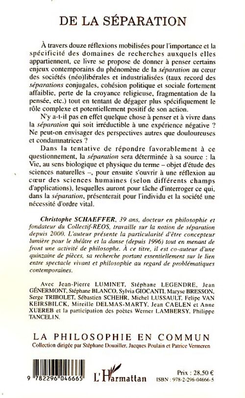Quatrième de couverture de « DE LA SEPARATION »