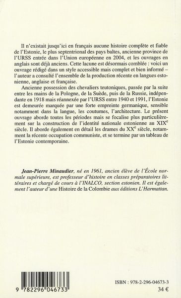 Quatrième de couverture de « HISTOIRE DE L'ESTONIE ET DE LA NATION ESTONIENNE »