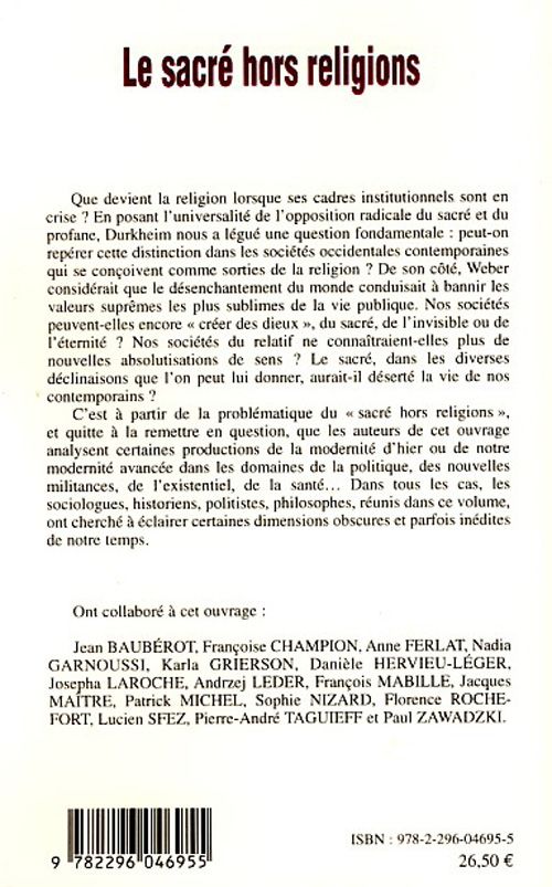 Quatrième de couverture de « LE SACRE HORS RELIGION »