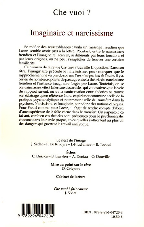 Quatrième de couverture de « IMAGINAIRE ET NARCISSISME »