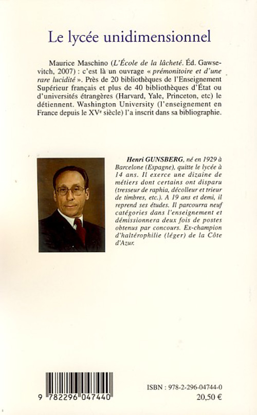 Quatrième de couverture de « LE LYCEE UNIDIMENSIONNEL »
