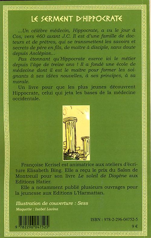 Quatrième de couverture de « LE SERMENT D'HIPPOCRATE »