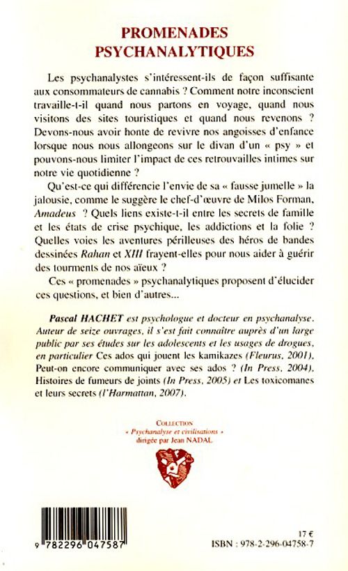 Quatrième de couverture de « PROMENADES PSYCHANALYTIQUES »