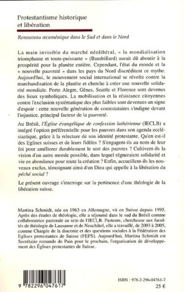 Couverture du livre « PROTESTANTISME HISTORIQUE ET LIBERATION - RENOUVEAU OECUMENIQUE DANS LE SUD ET DANS LE NORD » de Martina Schmidt, librairie Les Contes Infusés à Corte