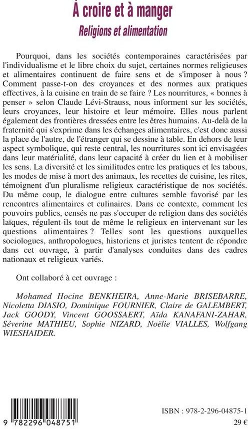 Quatrième de couverture de « A CROIRE ET A MANGER - RELIGIONS ET ALIMENTATION »