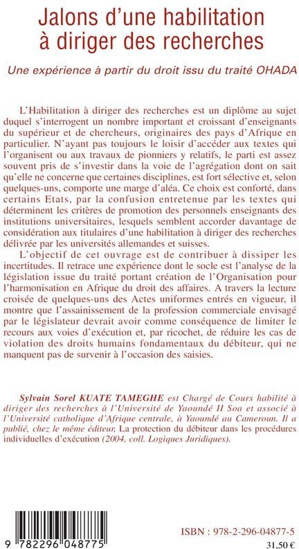 Quatrième de couverture de « JALONS D'UNE HABILITATION A DIRIGER DES RECHERCHES - UNE EXPERIENCE A PARTIR DU DROIT ISSU DU TRAITE »