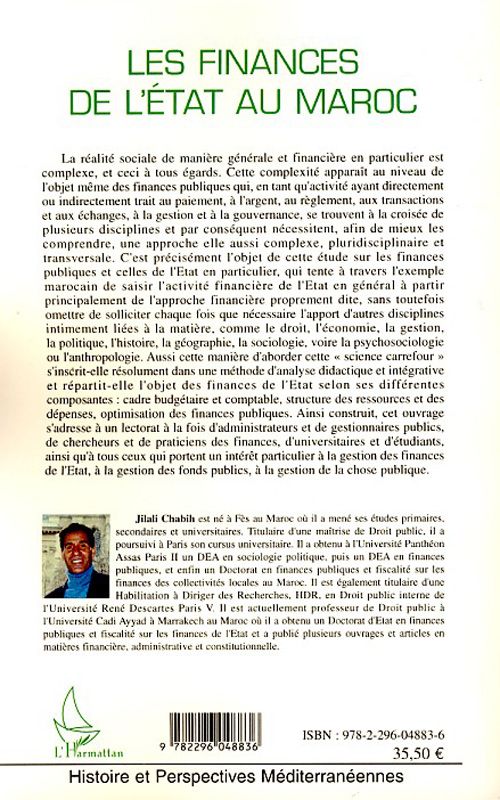 Quatrième de couverture de « LES FINANCES DE L'ETAT AU MAROC - APPROCHE EN FINANCES PUBLIQUES COMPAREES »