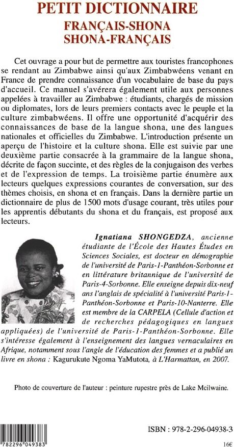 Quatrième de couverture de « PETIT DICTIONNAIRE FRANCAIS-SHONA SHONA-FRANCAIS »