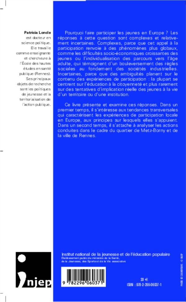 Quatrième de couverture de « POURQUOI FAIRE PARTICIPER LES JEUNES ? »