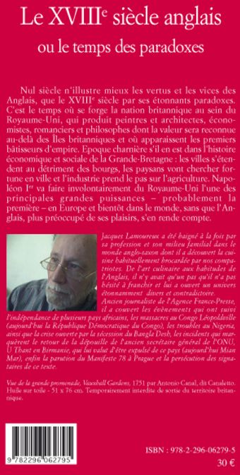 Quatrième de couverture de « LE XVIIIE SIECLE ANGLAIS OU LE TEMPS DES PARADOXES »