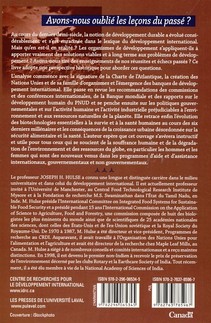 Quatrième de couverture de « DEVELOPPEMENT DURABLE, UN AVENIR INCERTAIN - AVONS-NOUS OUBLIE LES LECONS DU PASSE ? »