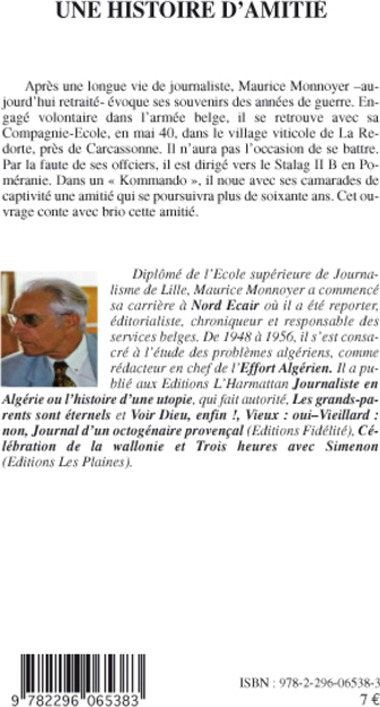 Quatrième de couverture de « UNE HISTOIRE D'AMITIE »