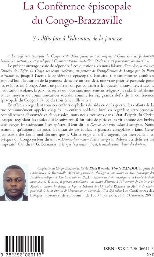 Quatrième de couverture de « LA CONFERENCE EPISCOPALE DU CONGO-BRAZZAVILLE - SES DEFIS FACE A L'EDUCATION DE LA JEUNESSE »