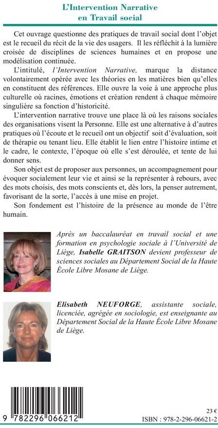 Quatrième de couverture de « L'INTERVENTION NARRATIVE EN TRAVAIL SOCIAL »