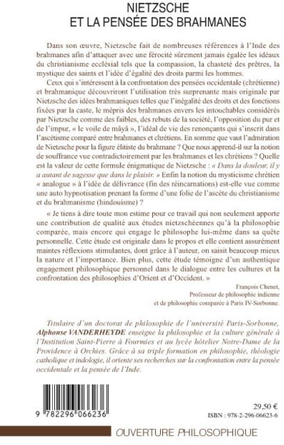 Quatrième de couverture de « NIETZSCHE ET LA PENSEE DES BRAHMANES »