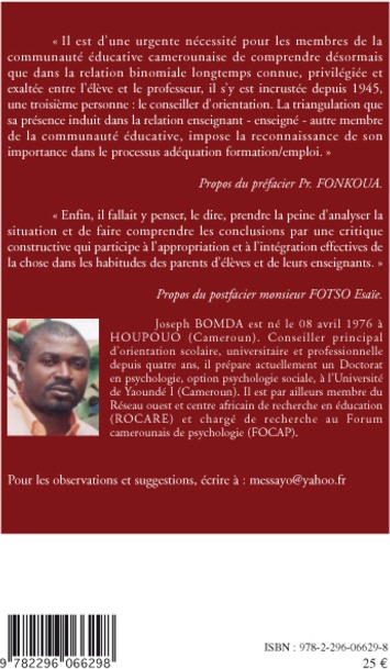 Quatrième de couverture de « ORIENTATION-CONSEIL SCOLAIRE, UNIVERSITAIRE ET PROFESSIONNELLE AU CAMEROUN - L'URGENCE D'UNE REMEDIA »