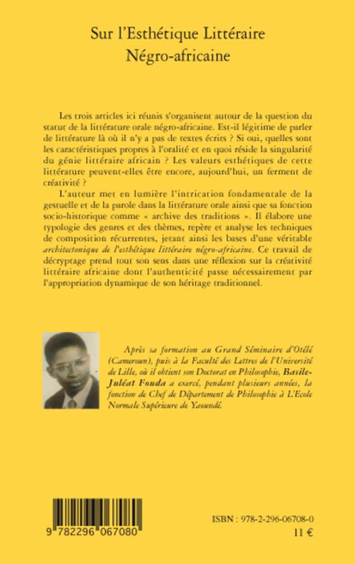 Quatrième de couverture de « SUR L'ESTHETIQUE LITTERAIRE NEGRO-AFRICAINE »