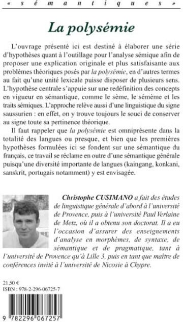Quatrième de couverture de « LA POLYSEMIE - ESSAI DE SEMANTIQUE GENERALE »