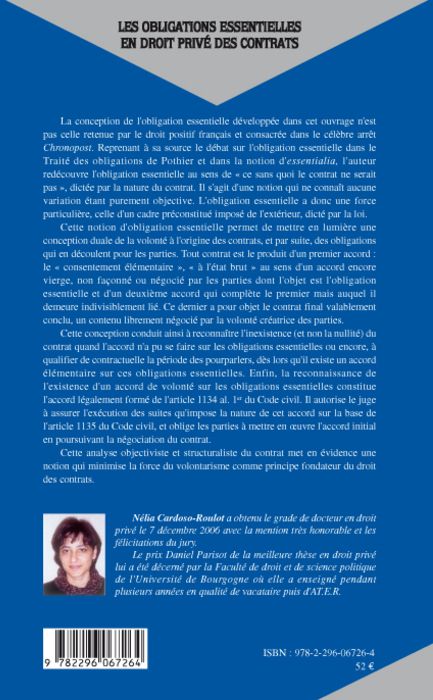 Quatrième de couverture de « LES OBLIGATIONS ESSENTIELLES EN DROIT PRIVE DES CONTRATS »