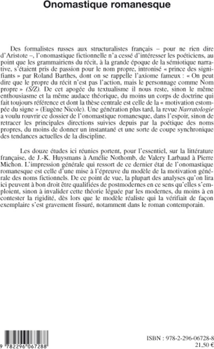 Quatrième de couverture de « ONOMASTIQUE ROMANESQUE - VOL09 »