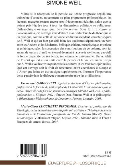 Quatrième de couverture de « SIMONE WEIL - ACTION ET CONTEMPLATION »