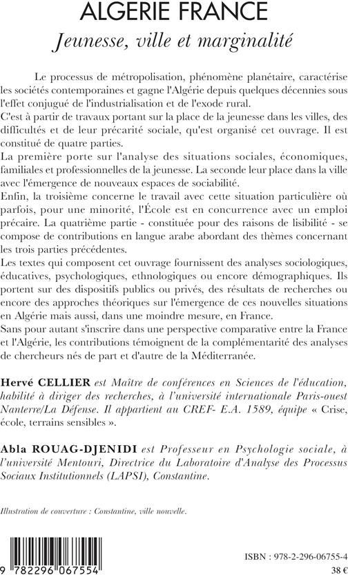 Quatrième de couverture de « ALGERIE FRANCE JEUNESSE, VILLE ET MARGINALITE »