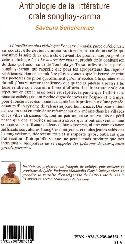 Quatrième de couverture de « ANTHOLOGIE DE LA LITTERATURE ORALE SONGHAY-ZARMA - VOL01 - TOME 1 LES TEXTES CIRCONSTANCIELS (APPELS »