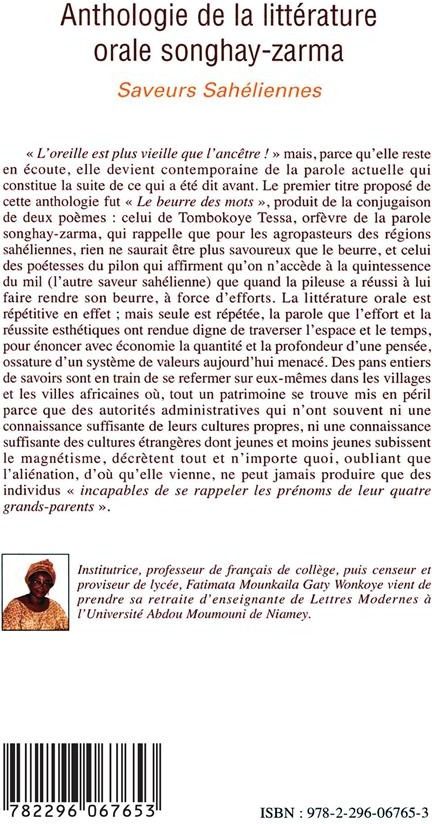 Quatrième de couverture de « ANTHOLOGIE DE LA LITTERATURE ORALE SONGHAY-ZARMA - VOL02 - TOME 2 CHANTS D'INTEGRATION SOCIALE »