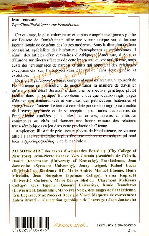 Quatrième de couverture de « TYPO/TOPO/POETHIQUE : SUR FRANKETIENNE »