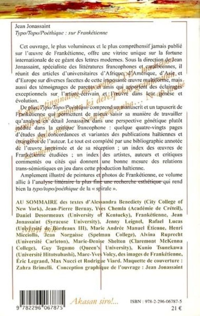 Couverture du livre « TYPO/TOPO/POETHIQUE : SUR FRANKETIENNE », librairie Les Contes Infusés à Corte