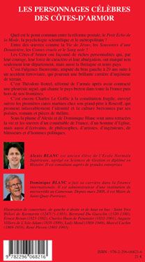 Quatrième de couverture de « LES PERSONNAGES CELEBRES DES COTES-D'ARMOR »