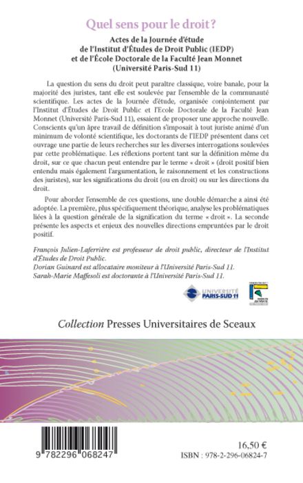 Quatrième de couverture de « QUEL SENS POUR LE DROIT ? »