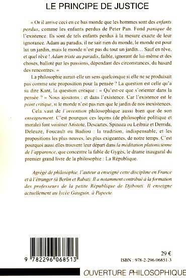 Quatrième de couverture de « LE PRINCIPE DE JUSTICE - QUATRE LECONS DE PHILOSOPHIE MORALE ET POLITIQUE »