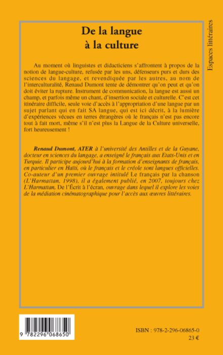 Quatrième de couverture de « DE LA LANGUE A LA CULTURE - UN ITINERAIRE DIDACTIQUE OBLIGE »