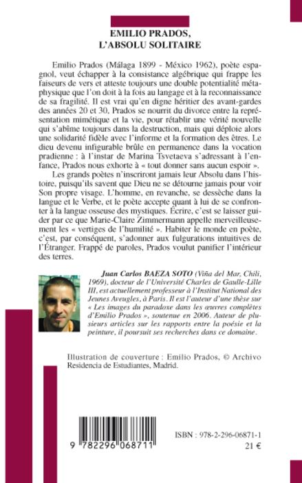 Quatrième de couverture de « EMILIO PRADOS - L'ABSOLU SOLITAIRE »